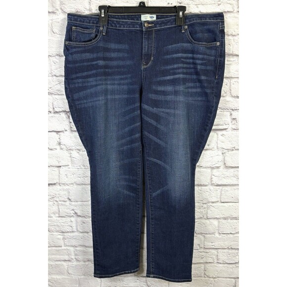 Old Navy Womens Relaxed Fit Straight Droit‎ Jeans Dark Wash High Rise Stretch 18 - Picture 1 of 6